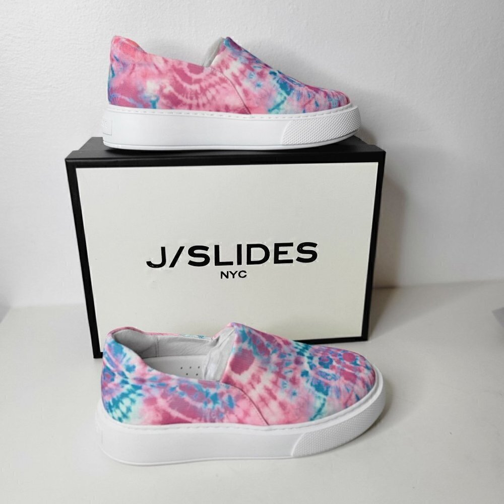 Arsty Boho Tie-Die Rainbow Pink Blue Slip On Sneakers Shoes Women Size 7